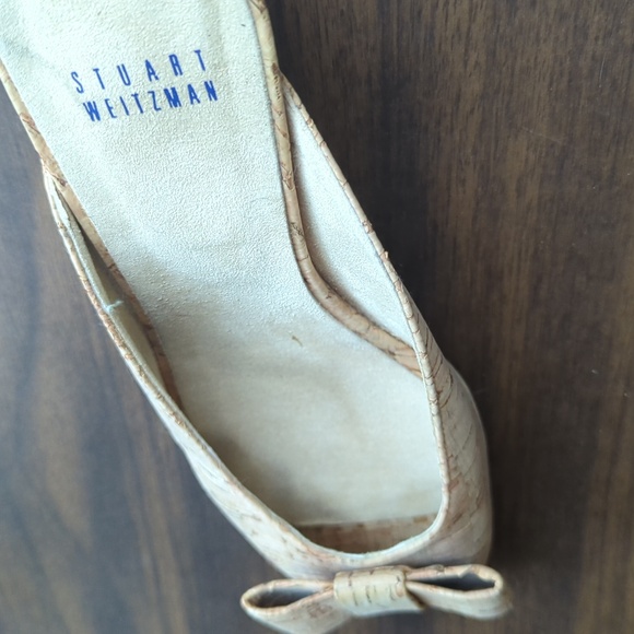 Stuart Weitzman Cork Kitten Heels Size US 8 Bow Slip-Ons - Picture 7 of 9